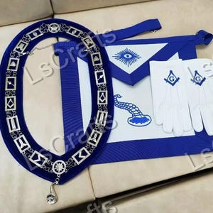 Masonic Blue Lodge Officer Senior Steward Apron, Chain Collar & Jewel