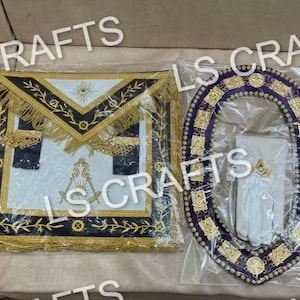 Masonic Blue Lodge Past Master Set of Apron chain collar and gloves