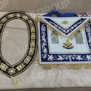Masonic Past Master Silber und Gold Bullion Hand bestickt Schürze & Kragen