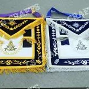 Masonic Past Master Aprons Machine Embroidered Silver and gold Set of 2 PCS