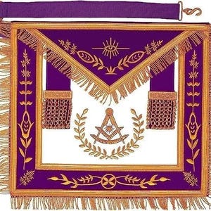 Großloge Past Master Schürze Lila Gold Stickerei mit Franse