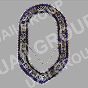 Masonic Blue Lodge Grand Officer Silver Chain Collar + Rhinestones Blue Backing