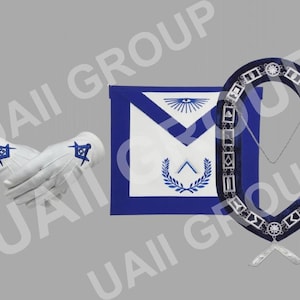 Masonic Blue Lodge Set of Officer Worshipful Master Apron, Chain Collar & Gloves