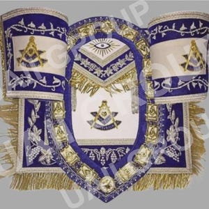 Masonic Blue Lodge Past Master Hand Made Set of Apron, Chain Collar & Cuffs