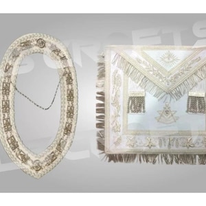 Masonic Full White Past Master Hand bestickte Schürze und Kettenkragen