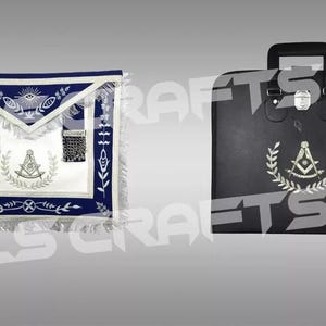 Masonic Blue Lodge Past Master Apron With Case silver Machine Embroidered