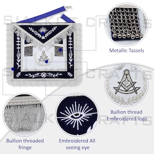 Masonic Past Master Schürze Maschinenstickerei aus blauem Samt