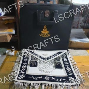 Masonic Past Master Silver Bullion Hand Embroidered Apron With Case