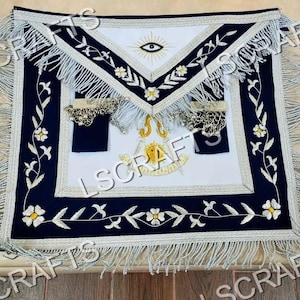 Masonic Regalia Past Master Hand Embroidered Apron Size 14&quot; x 16&quot; Inches