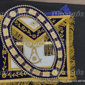 Masonic Regalia Blue Lodge Past Master Navy Blue Apron and Breaded chain collar