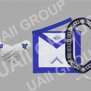 Masonic Blue Lodge Set of Officer Worshipful Master Apron, Chain Collar & Gloves