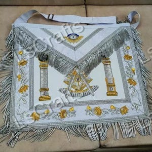 Insygnia masońskie Past Master Sheep Apron cały biały haftowany ręcznie