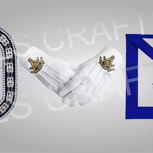Masonic Blue Lodge Past Master Set of Apron chain collar and gloves