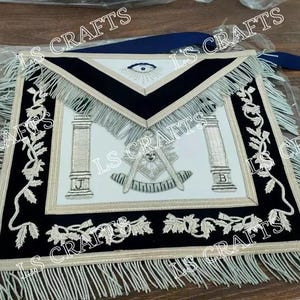 Masonic Past Master 100% Lambskin Apron Hand Made Bullion Embroidered -Navy Blue
