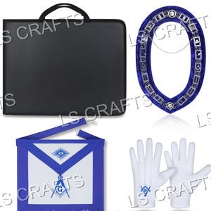 Masonic Regalia Blue Master Mason + Schürze + Halsband + Handschuhe + Koffer - Paket Paket