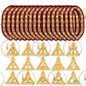 Royal Arch Officer Chain Collar Set, Gold Plated Jewels, Red Velvet (15 PCS)
