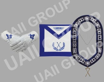 Masonic Blue Lodge Master Of Ceremonies Officer Apron , collar+ jewel & Gloves