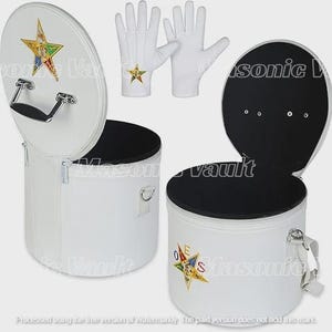 Masonic Premium Leather OES Fez Case With Free Cotton Gloves