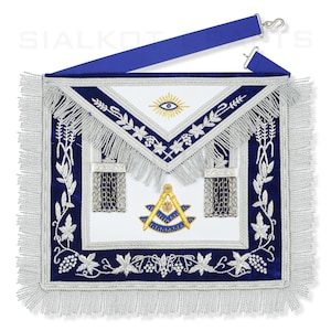 Masonic Blue Lodge Past Master Hand Embroidered Navy Blue Apron