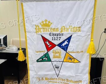 Estandarte personalizado de la Orden Masónica de la Estrella del Este con cordón, tamaño 30 x 42 pulgadas