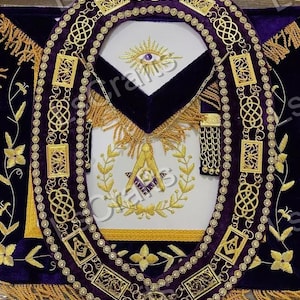 Masonic Blue Lodge Master Mason Set of Apron chain collar and gloves