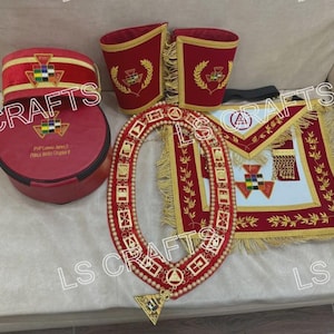 Masonic Past High Priest Hand Embroidered Apron ,Chain Collar+ Jewel, Cuffs & Crown with case