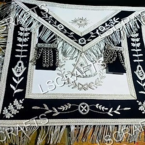 Masonic Past Master Silver Bullion Hand Embroidered Apron