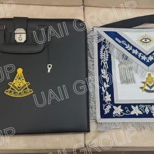 Masonic Blue Lodge Past Master Hand embroidered Apron & Soft case