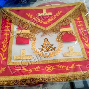 Masonic regalia Past Master Blue Lodge Gold Machine Embroidery Apron Size 14&quot; x 16&quot; Inches