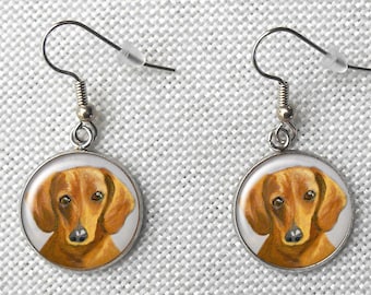 Red Smooth Coated Dachshund 18mm Steel Drop Earrings, Birthday Ideas, Surgical Steel, Dog Earrings, May Birthdays