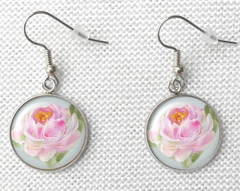Delicate Pink Rose Drop Earrings, 18mm Steel Rose Earrings, Shabby Rose Earrings, May Birthdays, Pink Rose Earrings, Mothers Day Gifts