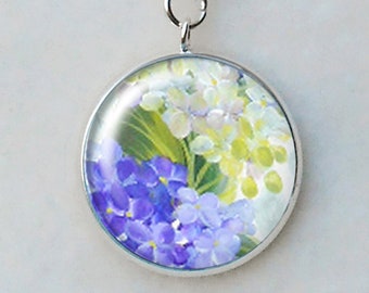 Blue & White Hydrangeas Necklace, May Birthdays, Flower Pendant, Hydrangea Lover Gifts, Layering Necklace, Mothers Day Gifts