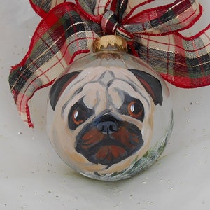 Fawn Pug Hand Painted Ornament, Ready to Ship, Painted Dog Ornament, Handpainted Pug, Pet Keepsake, Christmas Ornaments