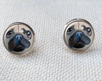 Tiny Fawn Pug Earrings, Mothers Day Gift, 12mm Pug Earrings, May Birthday Gifts, Pug Owner Gift, Pug Post Earrings