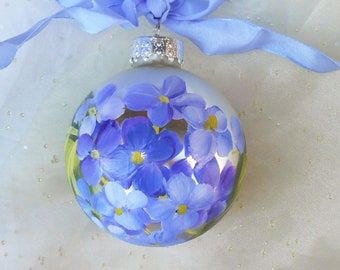 Handpainted Hydrangeas Ornament, Hydrangeas Ornament, Memorial Gifts, Cottage Style, Blue Flowers Ornament, Mementos