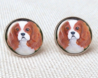 Blenheim Cavalier King Charles Steel 18mm Post Earrings, Original Art Cavi Earrings,  Pet Keepsakes,  Dog Post Earrings, Surgical Steel