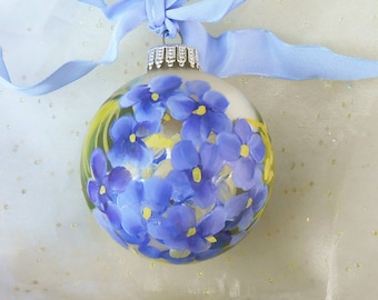 Handpainted Hydrangeas Ornament, Hydrangeas Ornament, Memorial Gifts, Cottage Christmas, Blue Flowers Ornament, Mementos