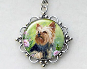 Yorkshire Terrier Flower Pendant Necklace, Yorkie Necklace, Birthday Ideas, Pet Keepsakes, Yorkshire Terrier Pendant, Mothers Day