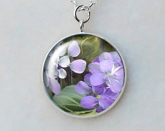 Purple Violets Necklace, Flower Pendant, Violet Collector Gifts, Layering Necklaces, May Birthdays, Purple Necklace