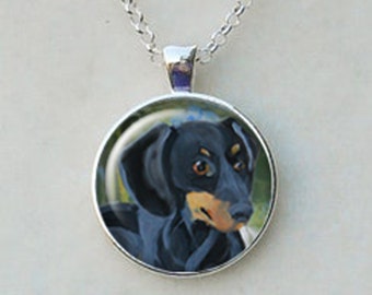 Dachshund 30mm Necklace, Original Art, Doxie Jewelry, Ready to Ship, Pet Keepsake, Dachshund Memento Gift, Birthday Gift