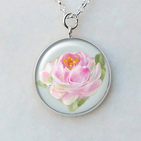 Pale Pink Rose Necklace, May Birthdays, Flower Pendant, Rose Collector Gifts, Layering Necklaces, Shabby Pink Roses
