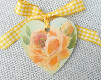 Handpainted Yellow Rose Heart Ornament, Easter Ornament, Kappa Delta Phi, Cottage Style, Baby Ideas, Shabby Roses, Personalize, Wooden Heart