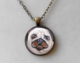 Fawn Pug Bronze Pendant Necklace, Birthday Gift, Pug Keepsake, Layering Necklaces, Pet Keepsakes