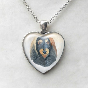 Wire Haired Dachshund Silver Heart Necklace, August Birthday Gifts, Original Wire Haired Dachshund Art, Layering Necklace