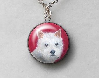 Westie Necklace, Original Art, West Highland Terrier Necklace, Gunmetal Silver, Dog Keepsake, Birthday Gift Ideas