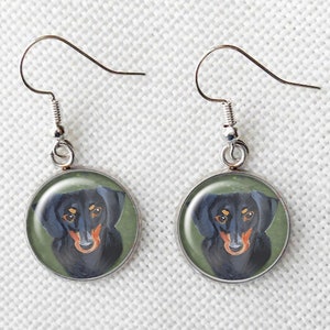 Black and Tan Dachshund 16mm Drop Earrings, Birthday Ideas, Surgical Steel, Dog Earrings