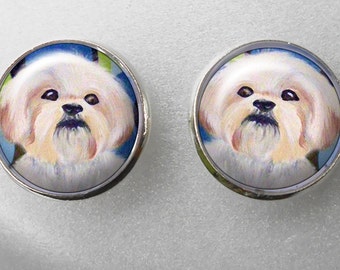 Shih Tzu Post Earrings, Shih Tzu Owner Gift, Pet Keepsakes, Dog Earrings, Mini Dog Portraits, May Birthdays, Post Earrings