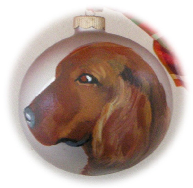 Irish Setter Hand Painted Ornament Silver, Birthday Gifts, Pet Memorial, Gifts for Him, Dog Ornaments, Retriever Gift image 1