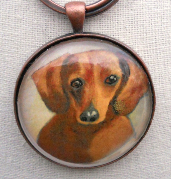 Dachshund Dog Image Black Leather Keyring in Gift Box