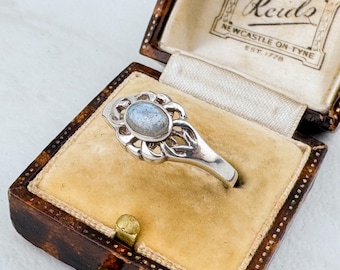 Vintage Kit Heath Bezel Set Labradorite Cabochon Ring Size UK S Sterling Silver